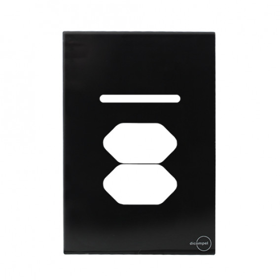 Placa p/ 1 Interruptor + Tomada Dupla 4x2 - Novara Glass Preto Brilhante Placa p/ 1 Interruptor + Tomada Dupla 4x2 - Novara Glass Preto Brilhante